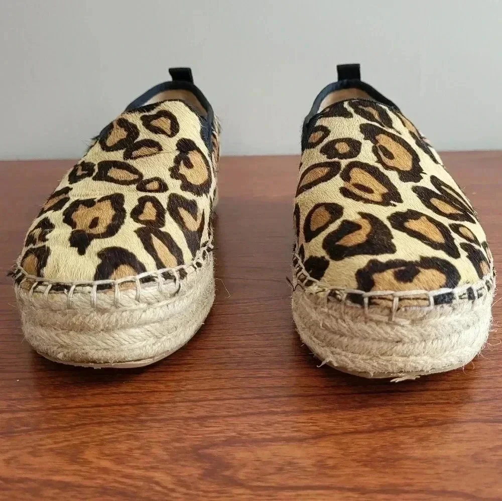 Sam Edelman Carrin Animal Print Leopard Leather Espadrilles Platform Shoes(7.5)